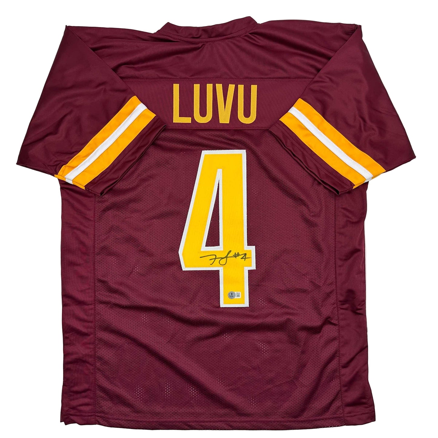 Autographed/Signed Frankie Luvu Washington Burgundy Football Jersey Beckett BAS COA