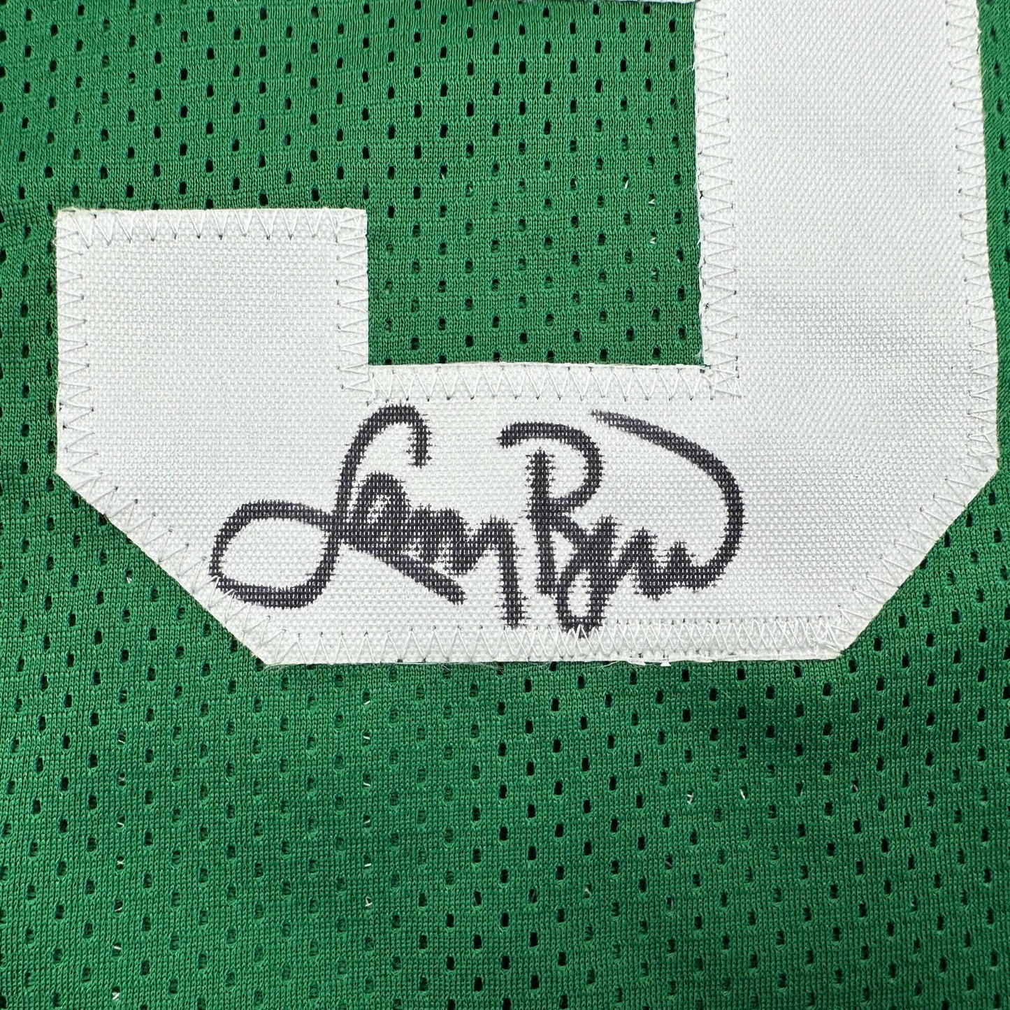 Autographed/Signed Larry Bird Boston Green Basketball Jersey Beckett BAS COA