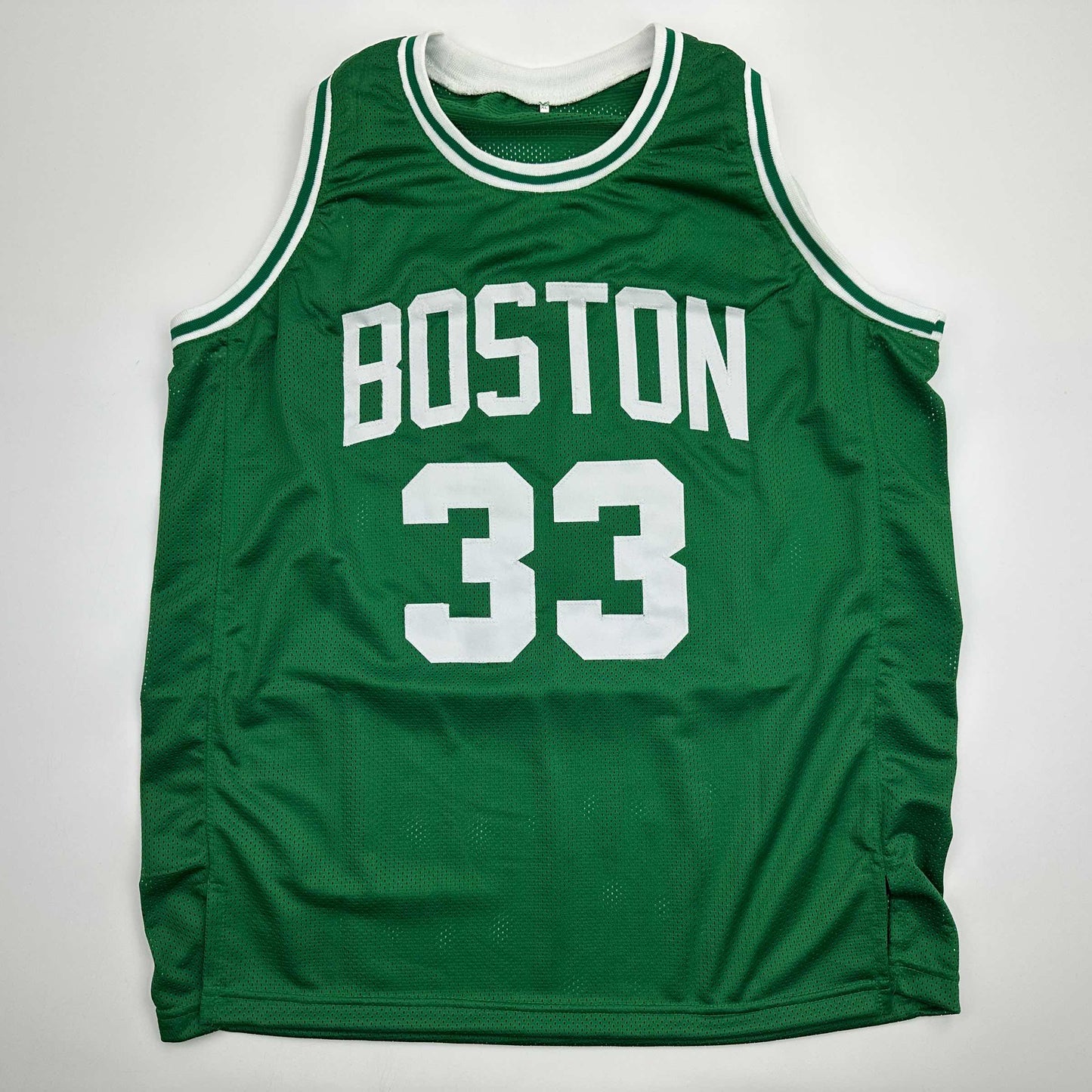 Autographed/Signed Larry Bird Boston Green Basketball Jersey Beckett BAS COA