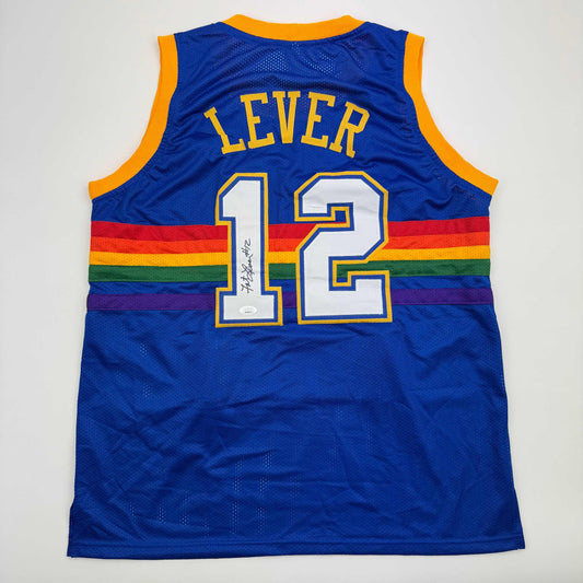 Autographed/Signed Fat Lever Denver Blue Retro Rainbow Basketball Jersey JSA COA