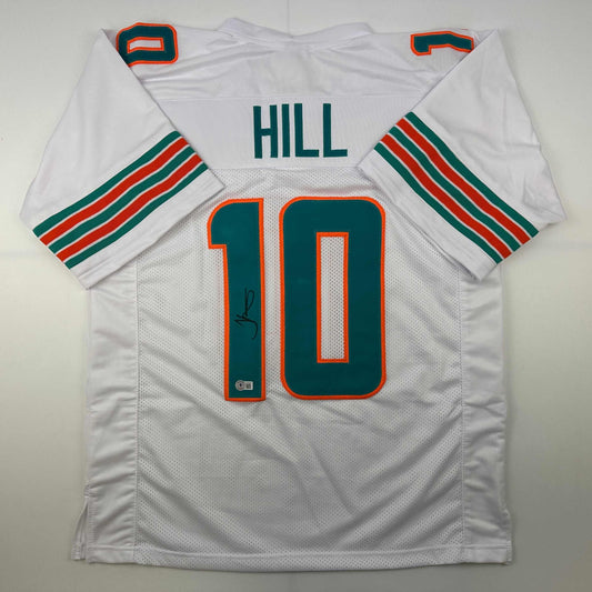 Autographed/Signed Tyreek Hill Miami White Football Jersey Beckett BAS COA