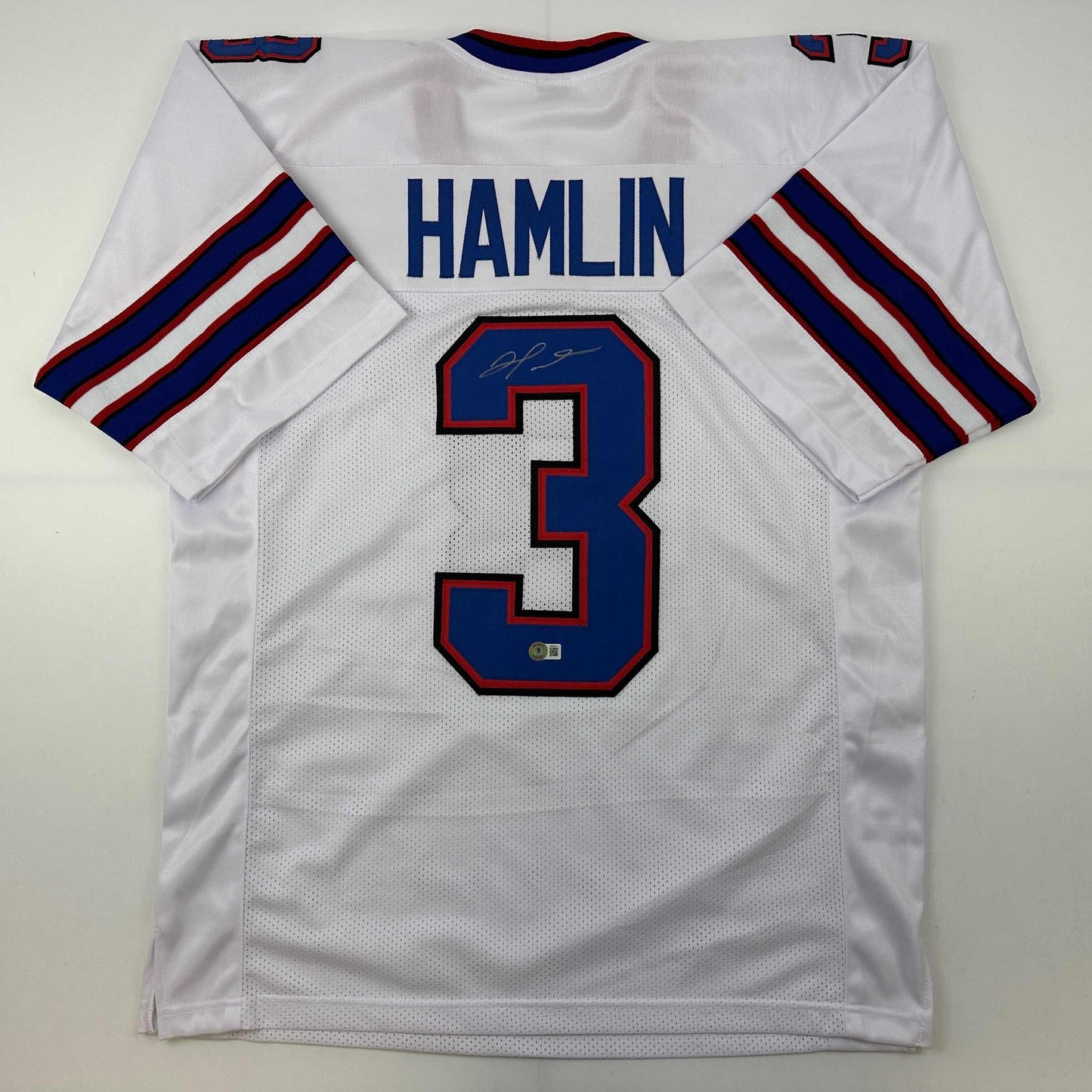 Autographed/Signed Damar Hamlin Buffalo White Football Jersey Beckett BAS COA