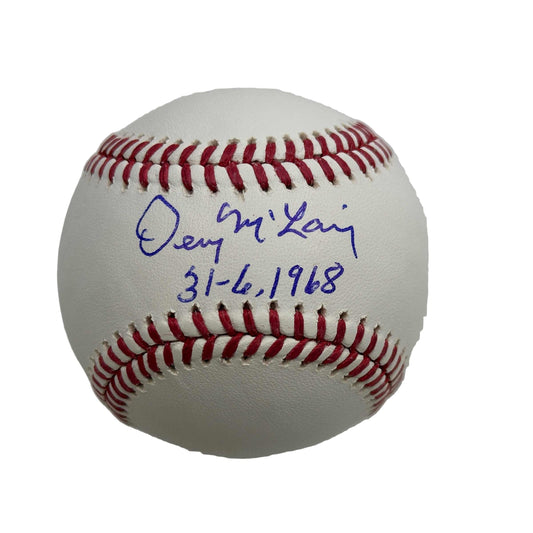 Autographed/Signed Denny McLain 31-6, 1968 Rawlings Official Major League Baseball ROML JSA COA