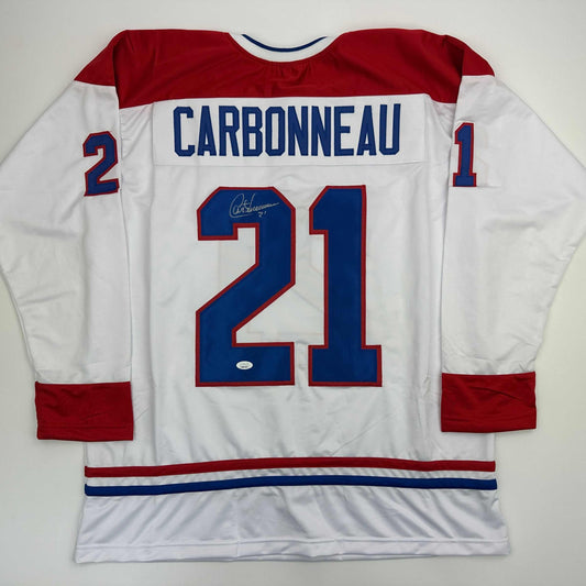 Autographed/Signed Guy Carbonneau Montreal White Hockey Jersey JSA COA