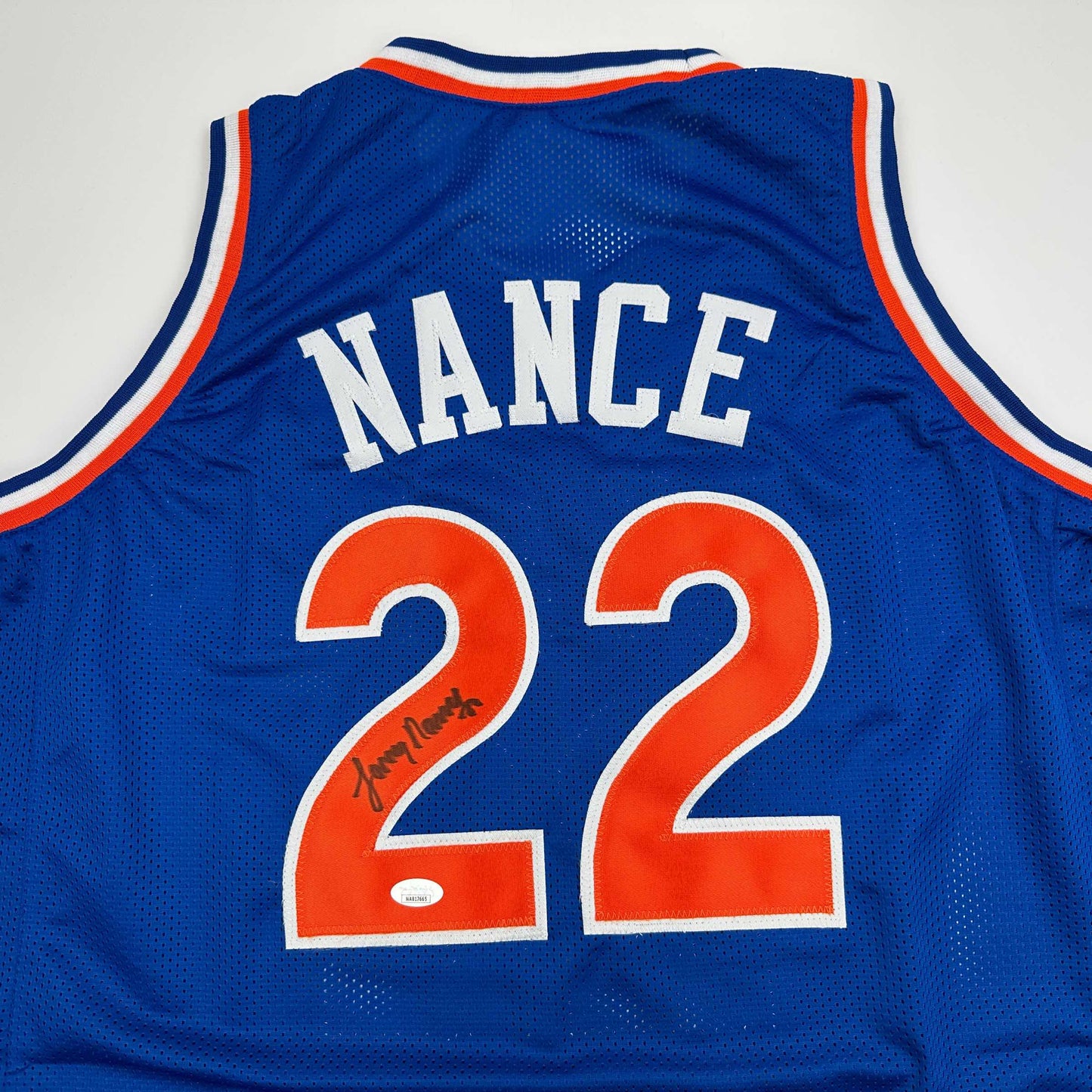 Autographed/Signed Larry Nance Cleveland Blue Basketball Jersey JSA COA