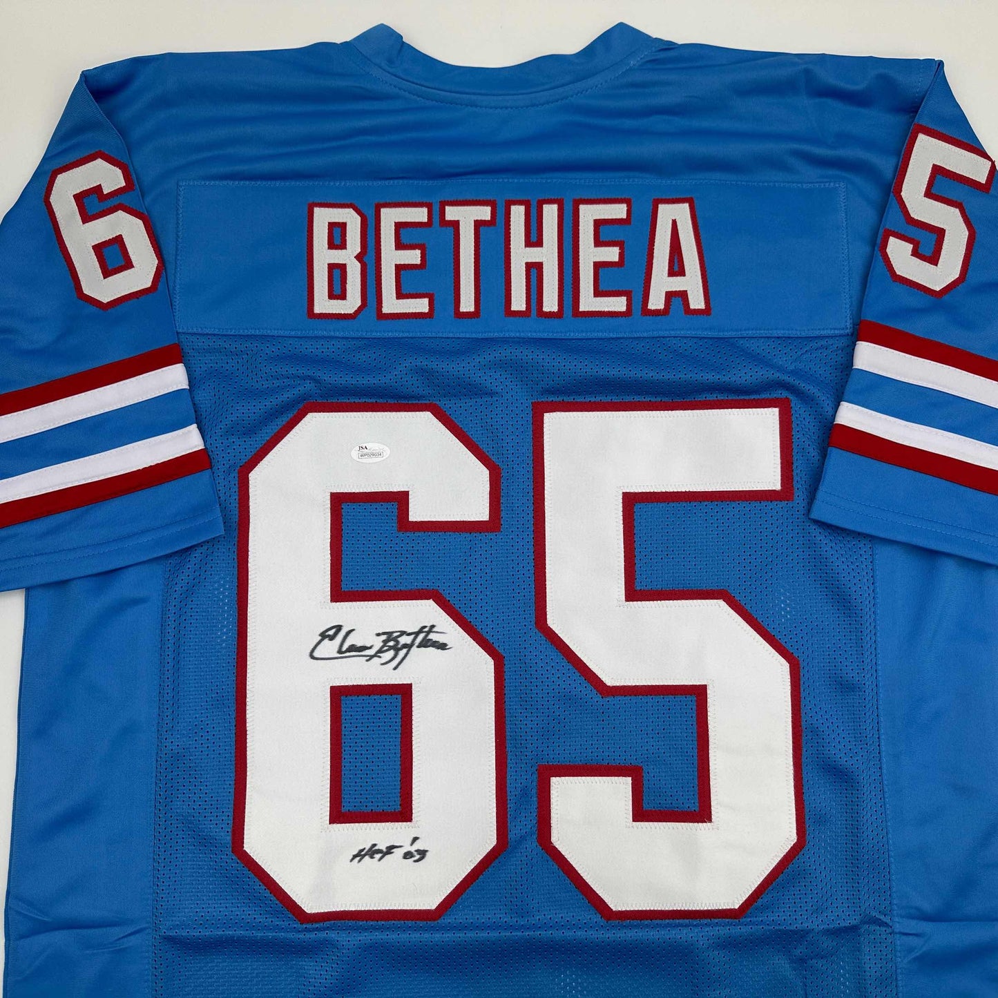 Autographed/Signed Elvin Bethea HOF 03 Tennessee Retro Light Blue Football Jersey JSA COA