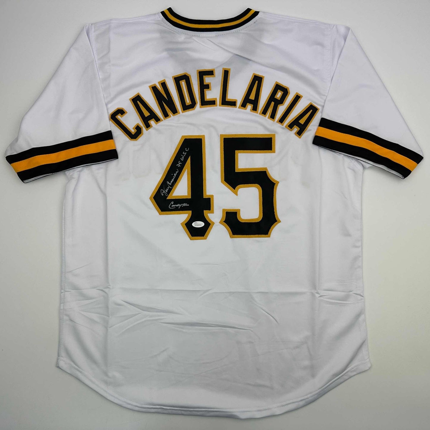 Autographed/Signed John Candelaria Pittsburgh White Baseball Jersey JSA COA