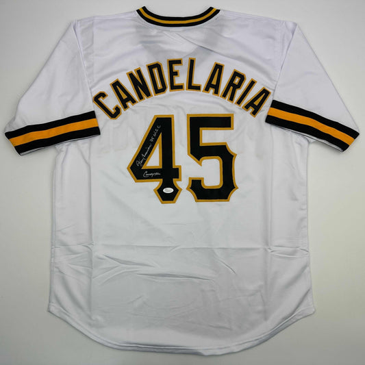 Autographed/Signed John Candelaria Pittsburgh White Baseball Jersey JSA COA