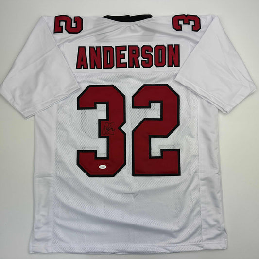 Autographed/Signed Jamal Anderson Atlanta White Football Jersey JSA COA