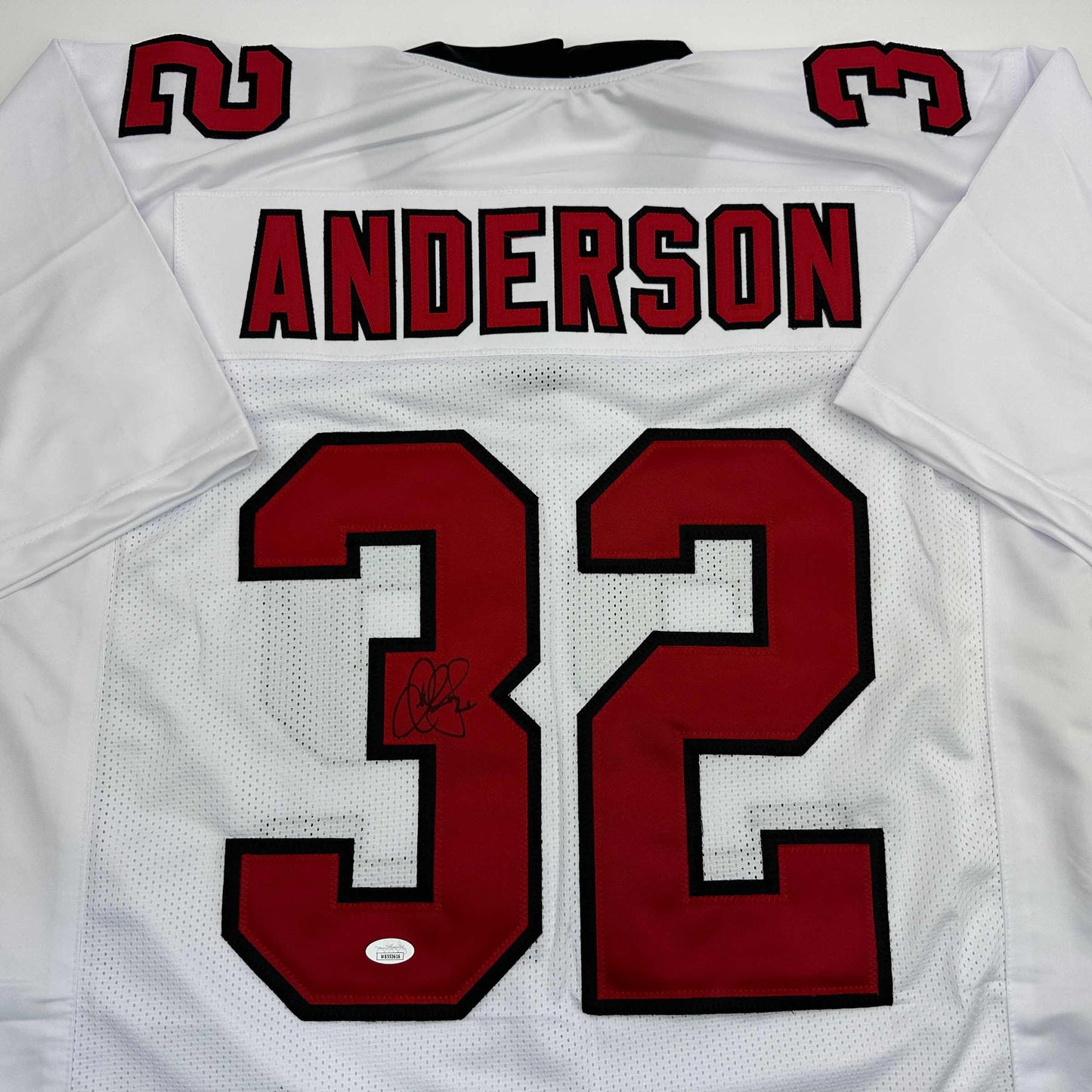 Autographed/Signed Jamal Anderson Atlanta White Football Jersey JSA COA