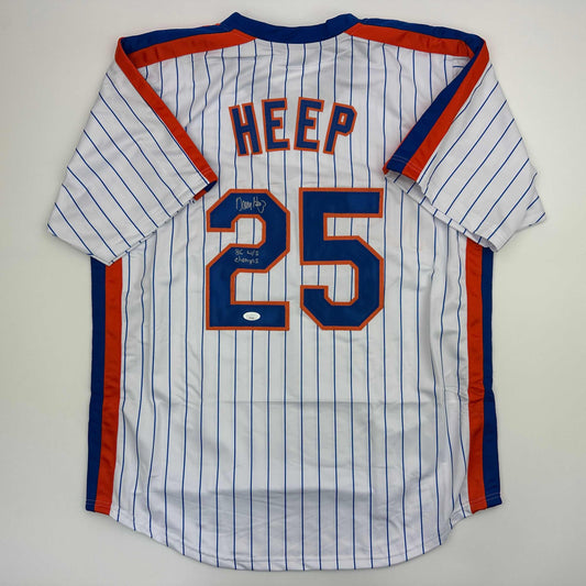 Autographed/Signed Danny Heep 86 WS Champs New York Pinstripe Baseball Jersey JSA COA