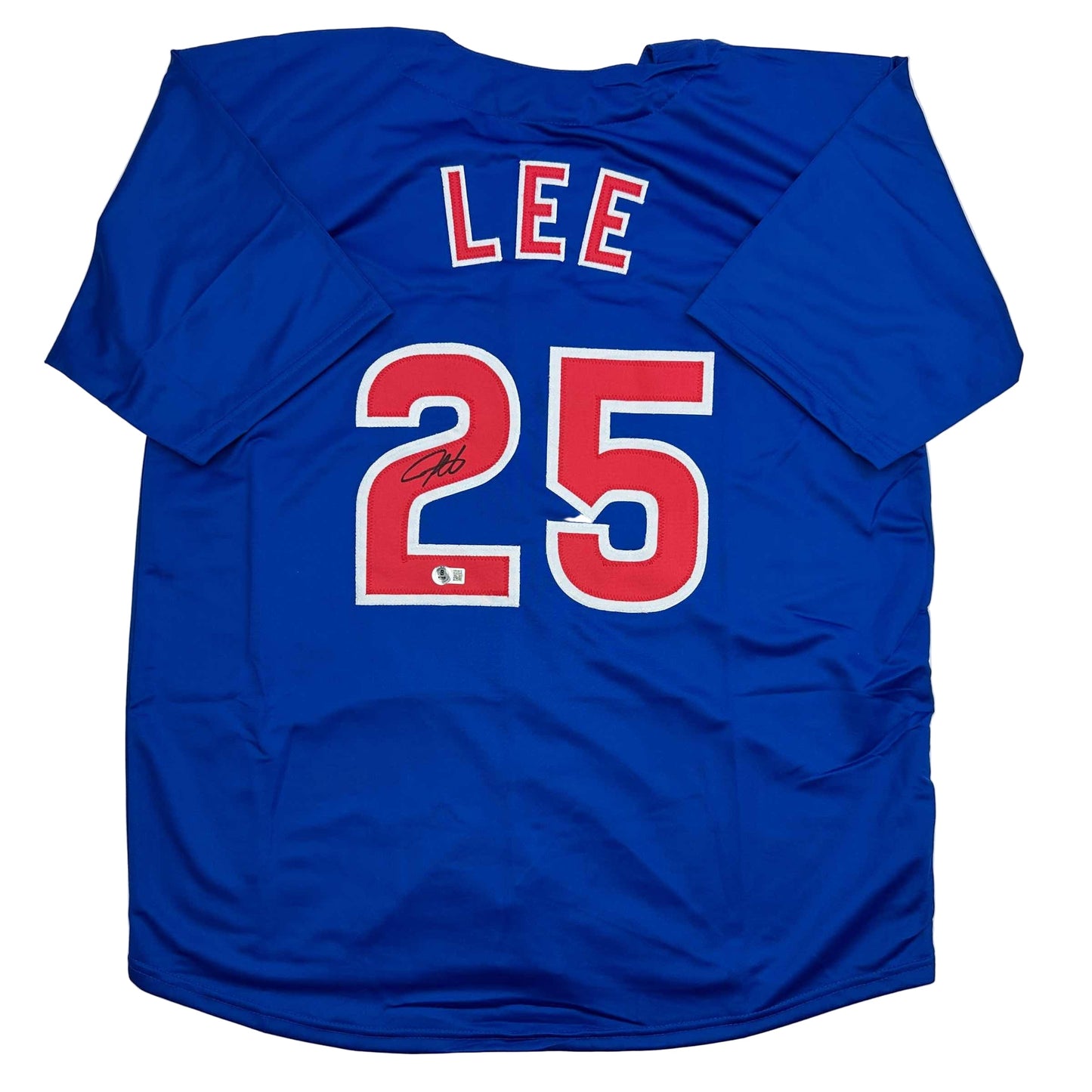 Autographed/Signed Derrek Lee Chicago Blue Baseball Jersey Beckett BAS COA