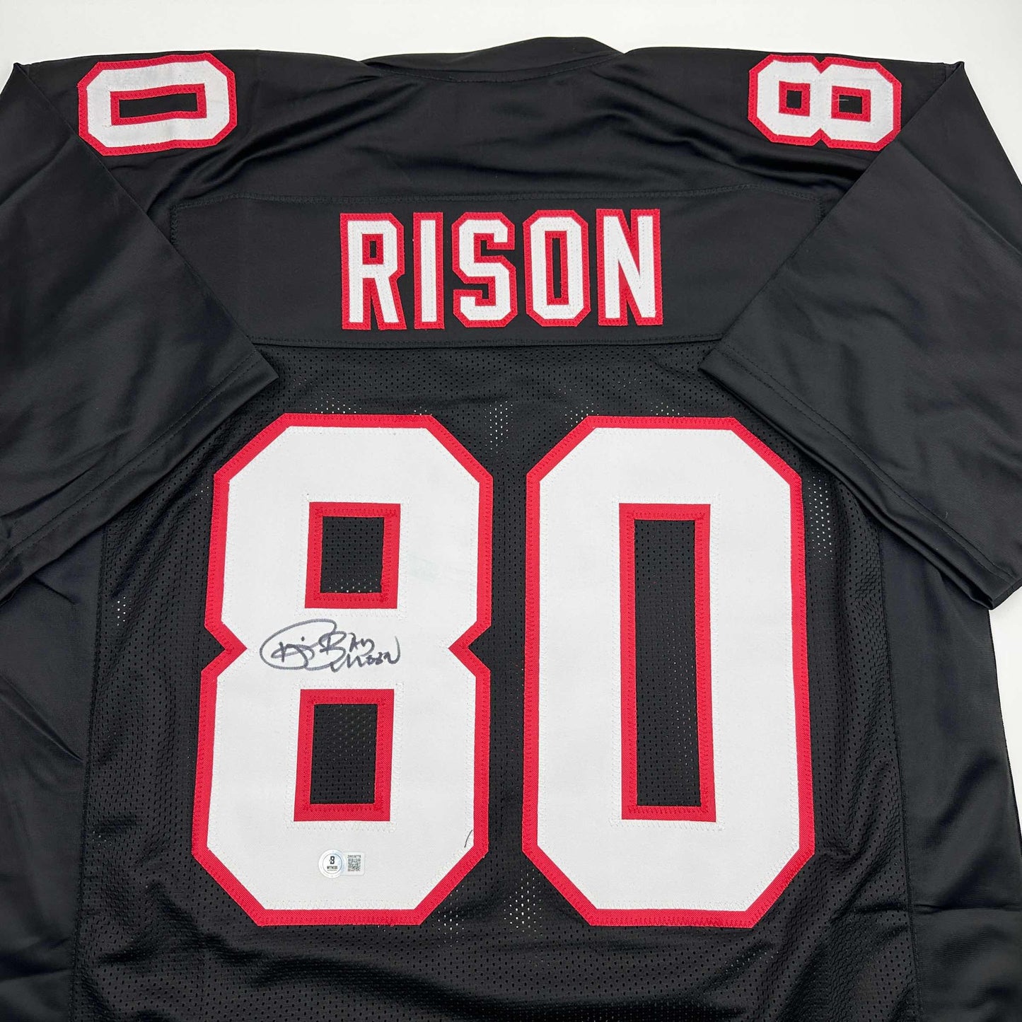 Autographed/Signed Andre Rison Atlanta Black Football Jersey Beckett BAS COA