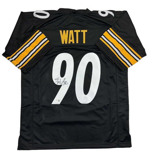Autographed/Signed TJ T.J. Watt Pittsburgh Black Football Jersey Beckett BAS COA