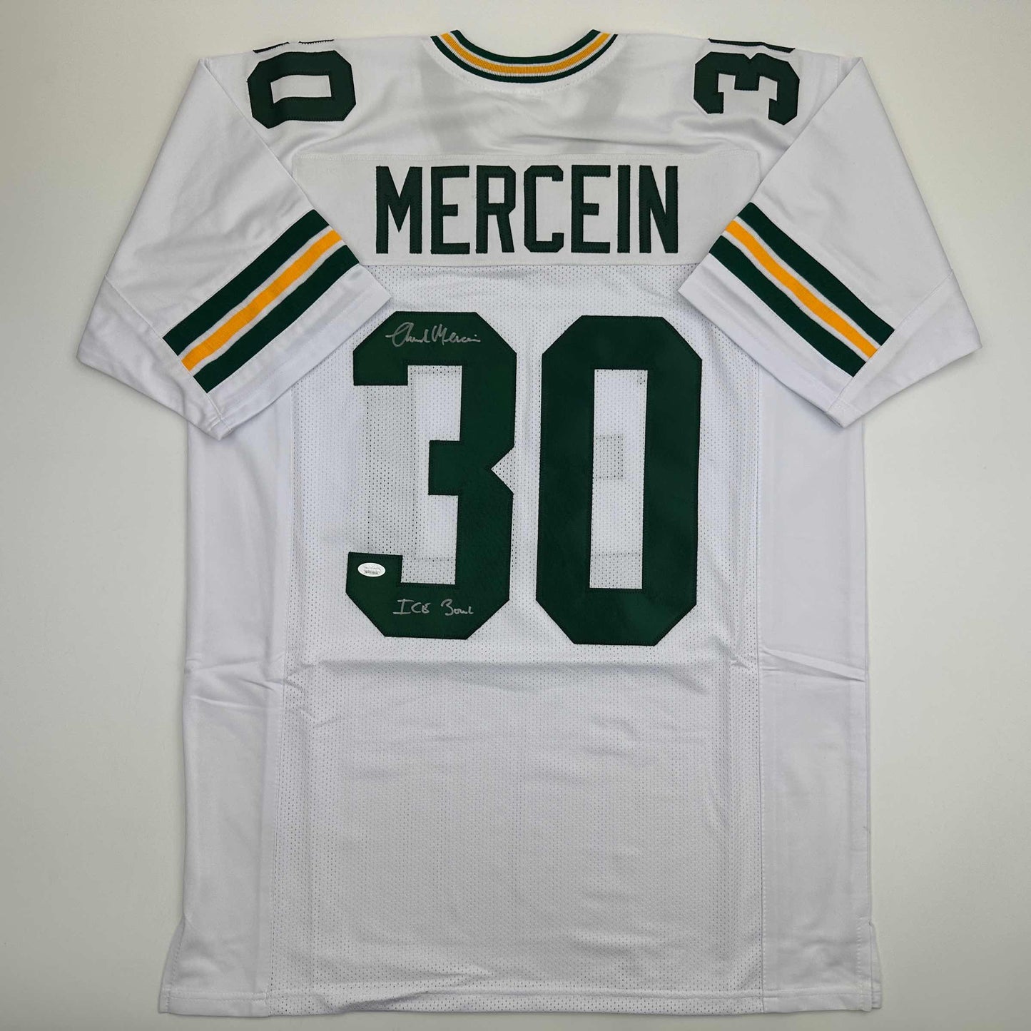 Autographed/Signed Chuck Mercein Ice Bowl Green Bay White Football Jersey JSA COA
