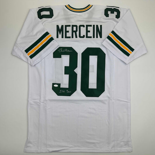 Autographed/Signed Chuck Mercein Ice Bowl Green Bay White Football Jersey JSA COA