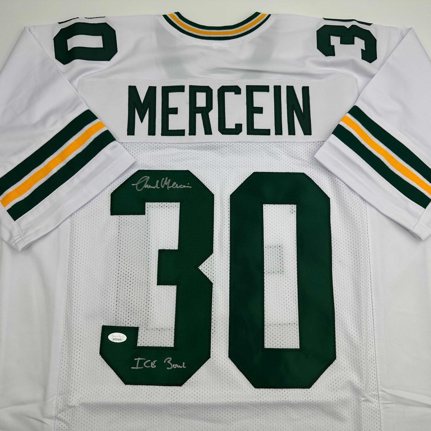 Autographed/Signed Chuck Mercein Ice Bowl Green Bay White Football Jersey JSA COA