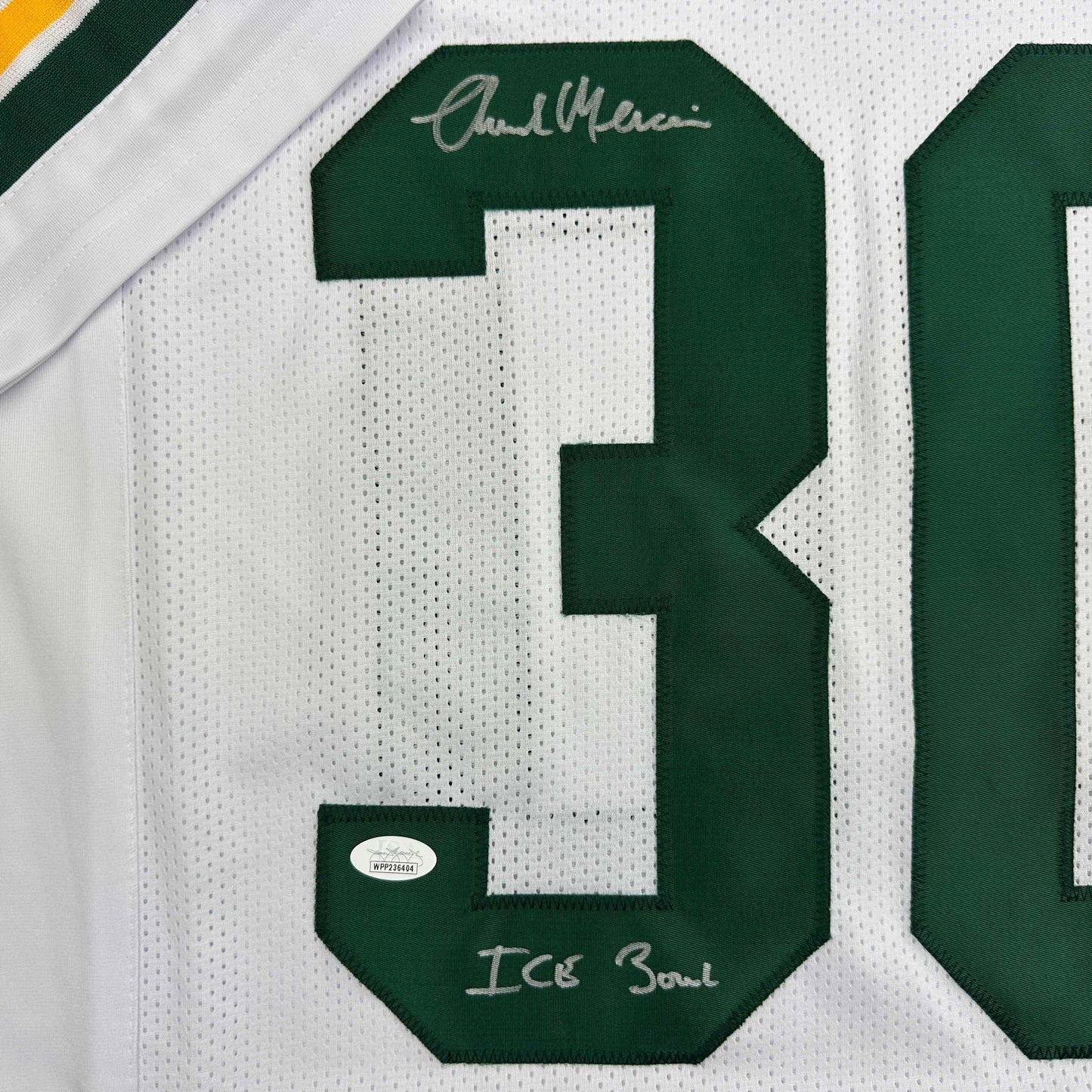 Autographed/Signed Chuck Mercein Ice Bowl Green Bay White Football Jersey JSA COA