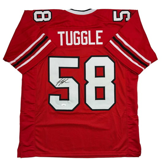 Autographed/Signed Jessie Tuggle Atlanta Red Football Jersey JSA COA