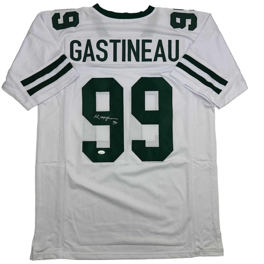 Autographed/Signed Mark Gastineau New York White Football Jersey JSA COA
