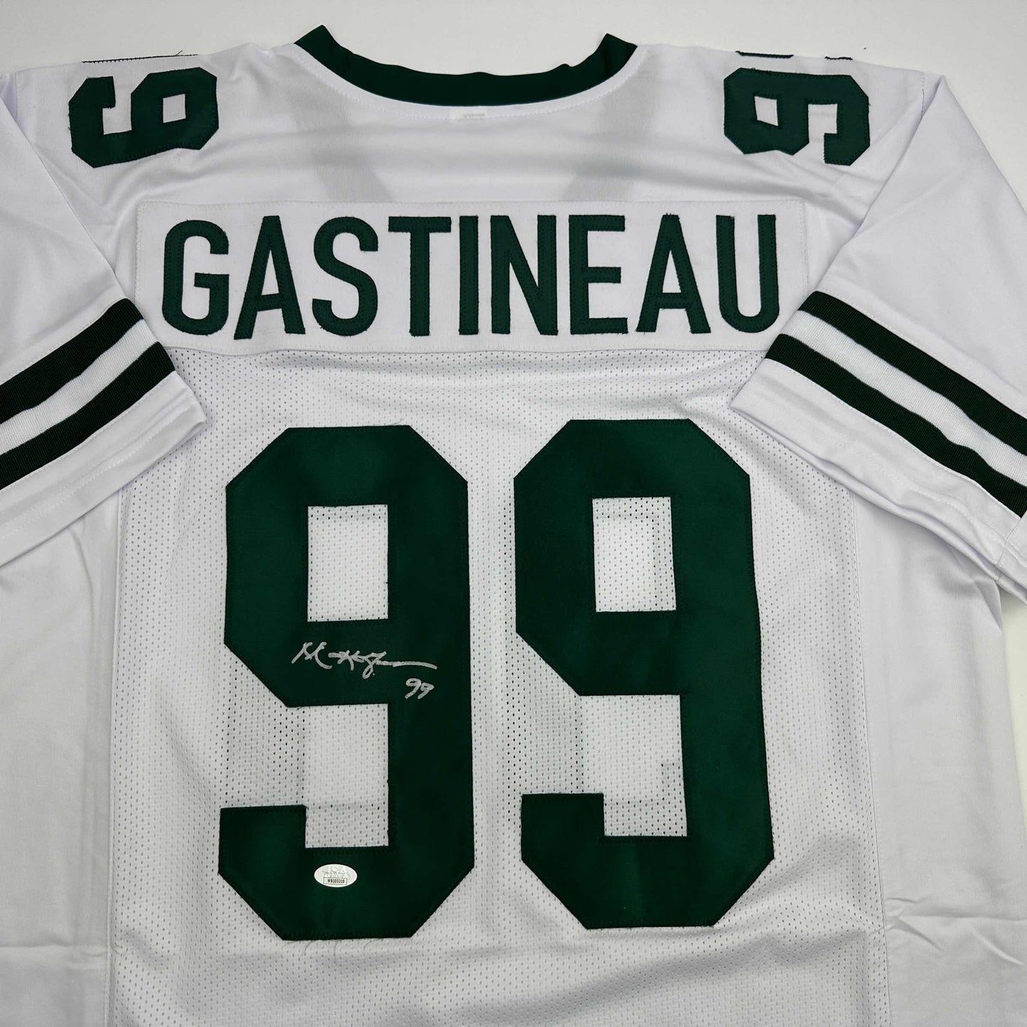 Autographed/Signed Mark Gastineau New York White Football Jersey JSA COA