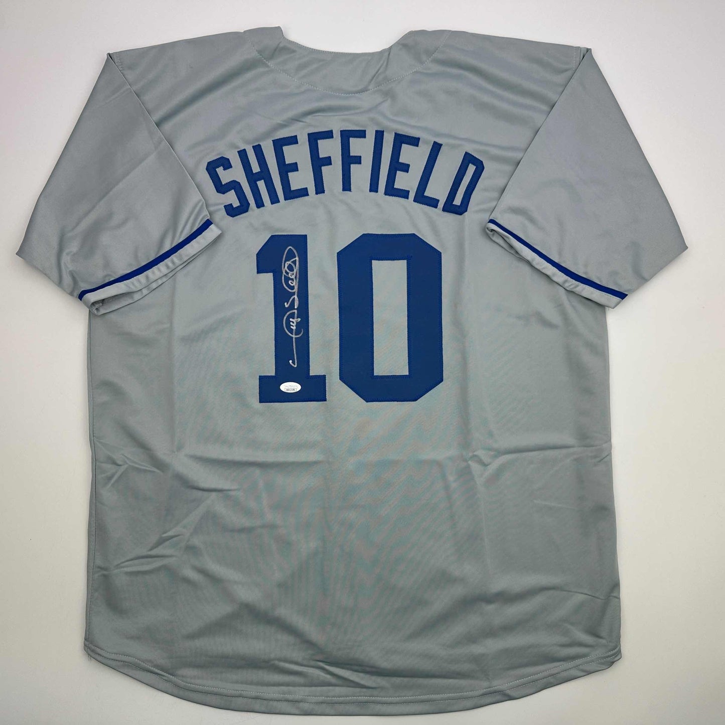 Autographed/Signed Gary Sheffield Los Angeles LA Grey Baseball Jersey JSA COA