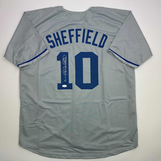 Autographed/Signed Gary Sheffield Los Angeles LA Grey Baseball Jersey JSA COA
