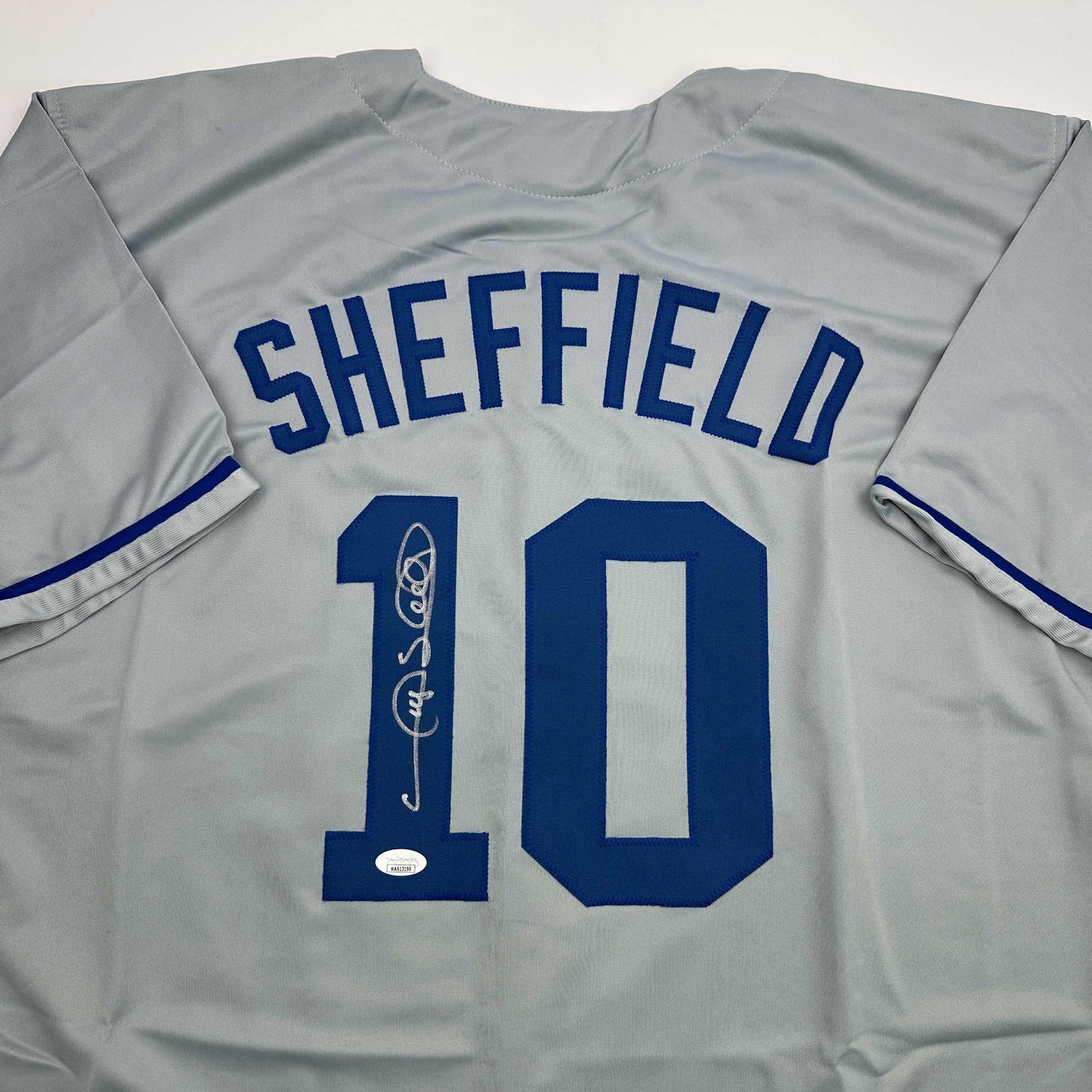 Autographed/Signed Gary Sheffield Los Angeles LA Grey Baseball Jersey JSA COA
