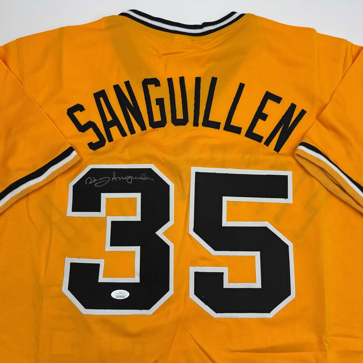 Autographed/Signed Manny Sanguillen Pittsburgh Yellow Baseball Jersey JSA COA