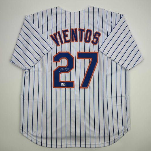 Autographed/Signed Mark Vientos New York Pinstripe Baseball Jersey Beckett BAS COA
