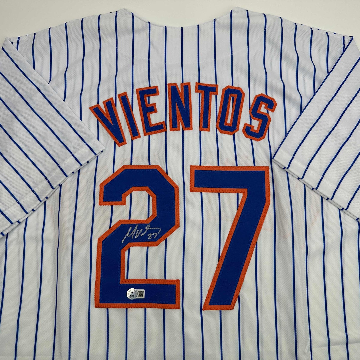 Autographed/Signed Mark Vientos New York Pinstripe Baseball Jersey Beckett BAS COA