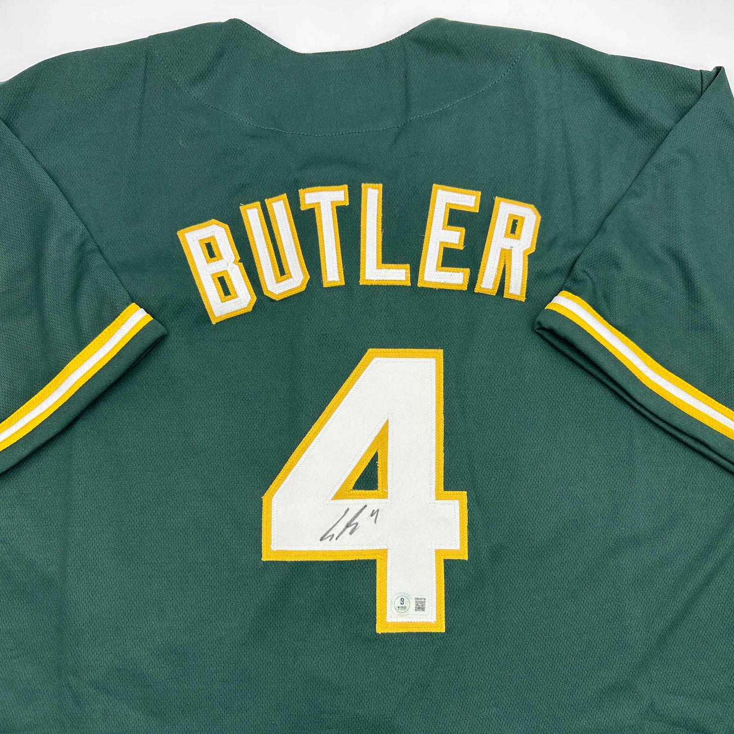 Autographed/Signed Lawrence Butler Oakland Green Baseball Jersey Beckett BAS COA
