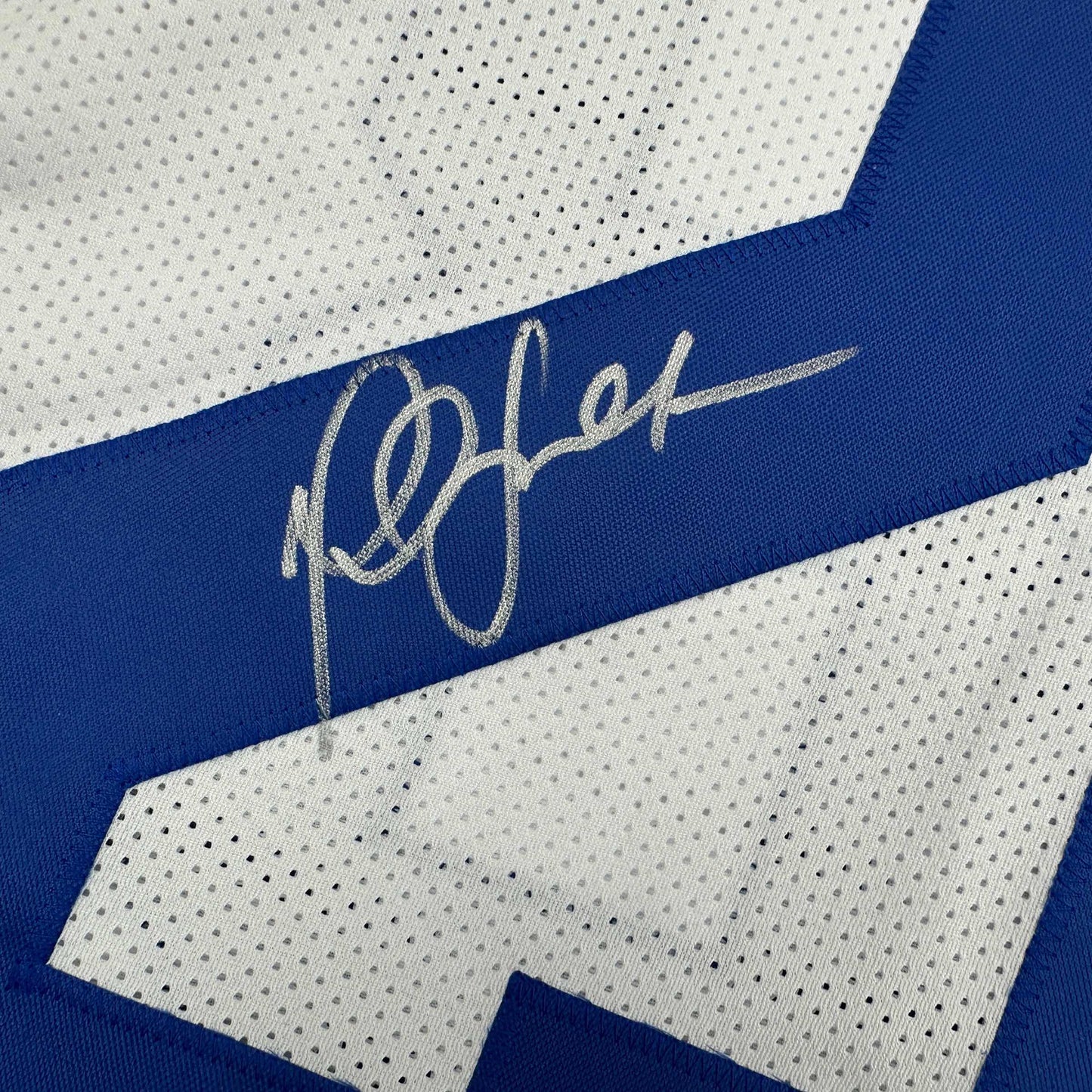 Autographed/Signed Marshall Faulk St. Louis Retro White Football Jersey Beckett BAS COA