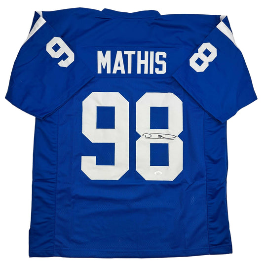 Autographed/Signed Robert Mathis Indianapolis Blue Football Jersey JSA COA