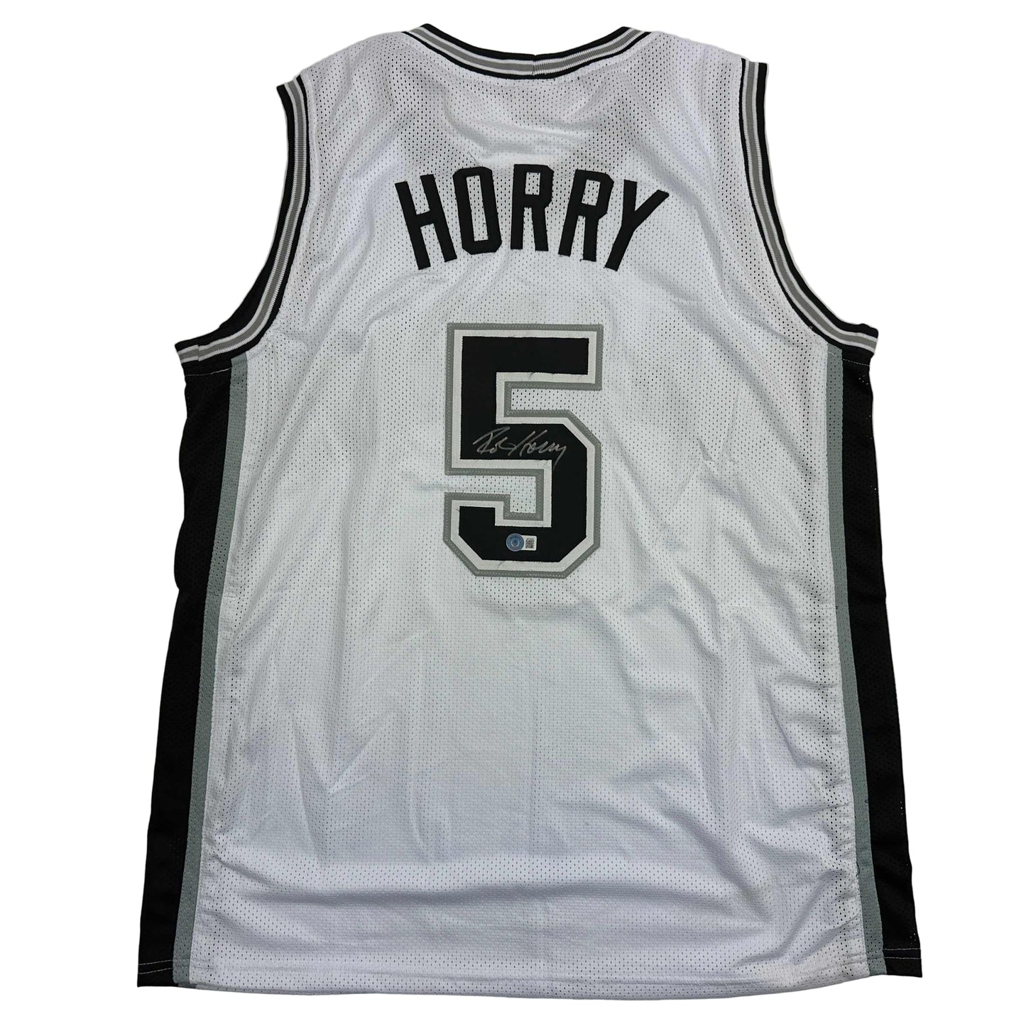 Autographed/Signed Robert Horry San Antonio White Basketball Jersey Beckett BAS COA