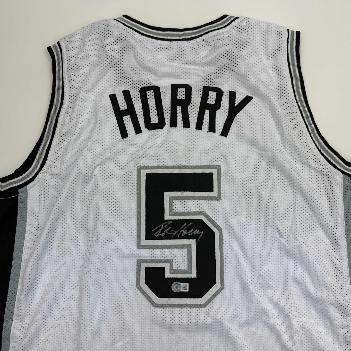 Autographed/Signed Robert Horry San Antonio White Basketball Jersey Beckett BAS COA