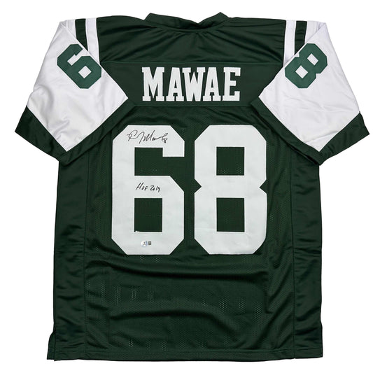 Autographed/Signed Kevin Mawae HOF 2019 New York Green Football Jersey Beckett BAS COA