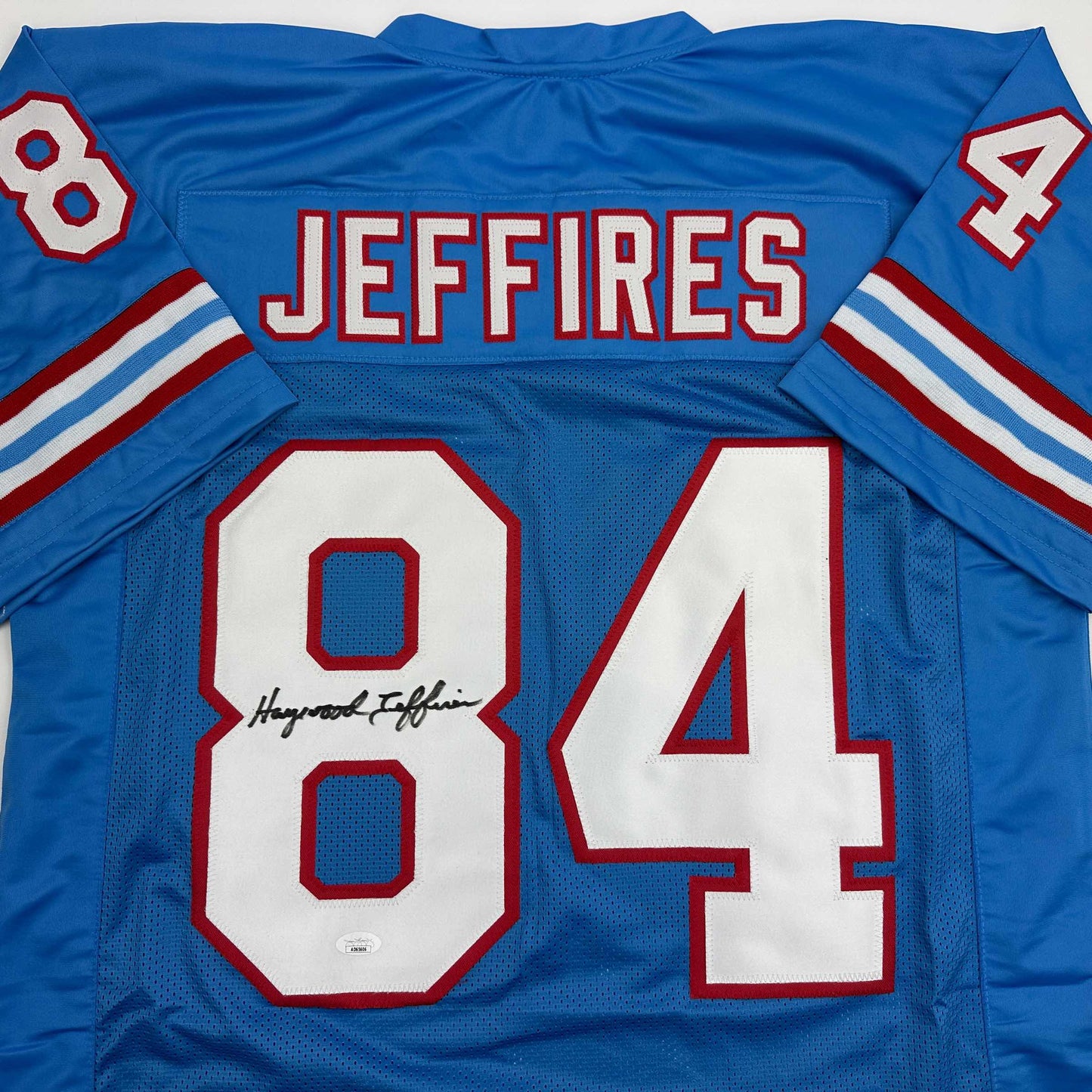 Autographed/Signed Haywood Jeffires Tennessee Retro Light Blue Football Jersey JSA COA