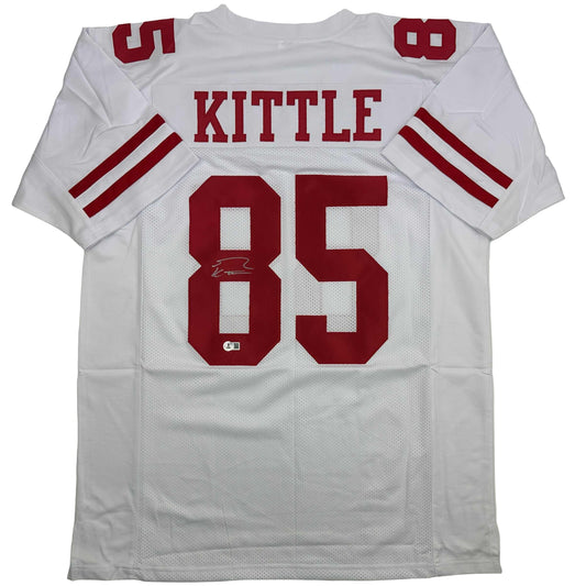 Autographed/Signed George Kittle San Francisco White Football Jersey Beckett BAS COA