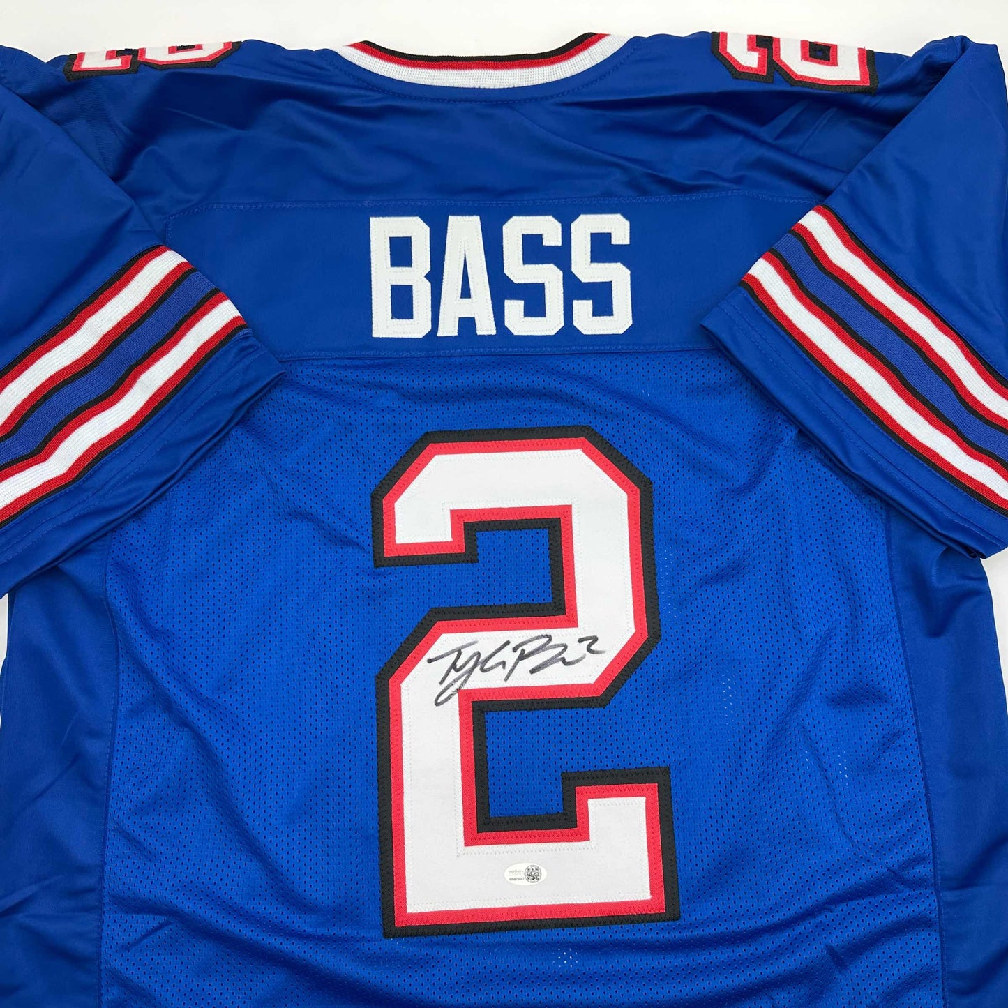 Autographed/Signed Tyler Bass Buffalo Blue Football Jersey JSA COA