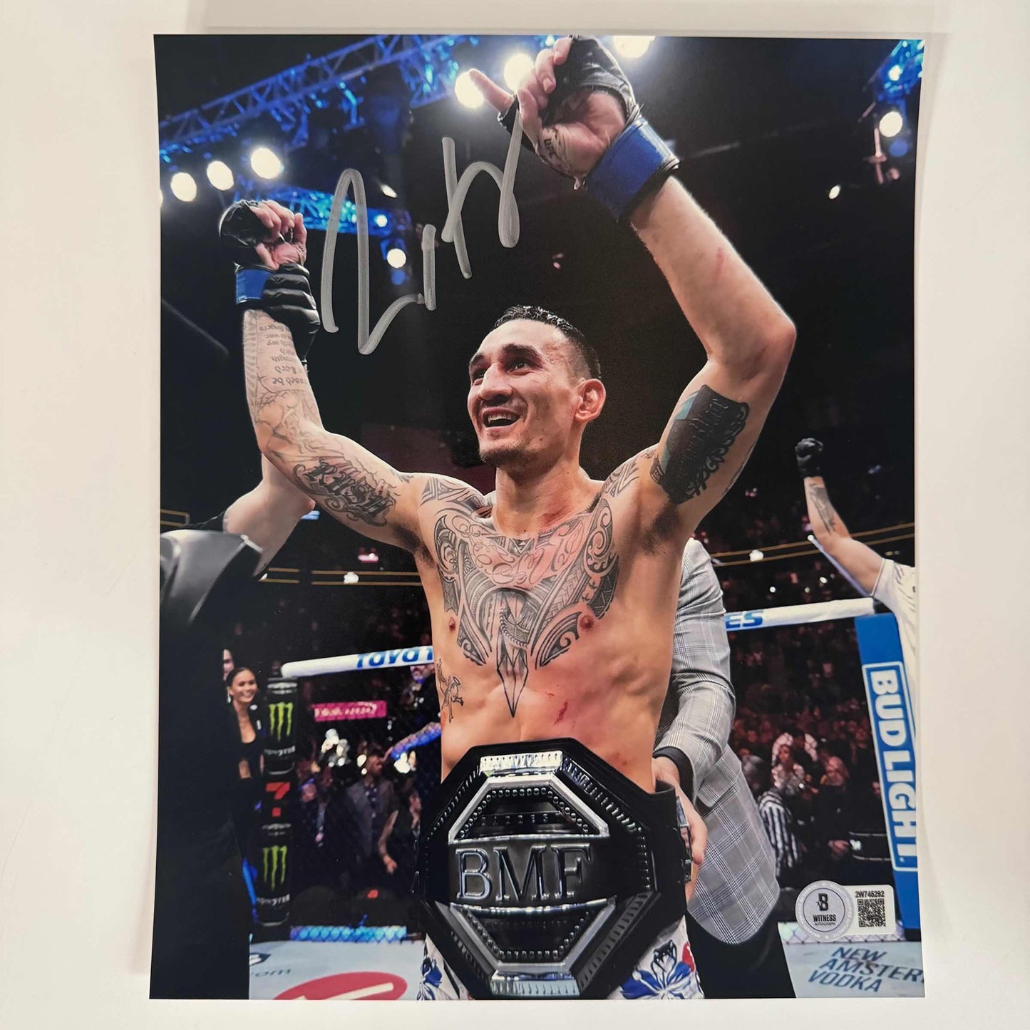 Autographed/Signed Max Holloway UFC MMA Black Fighting 8x10 Photo Beckett BAS COA