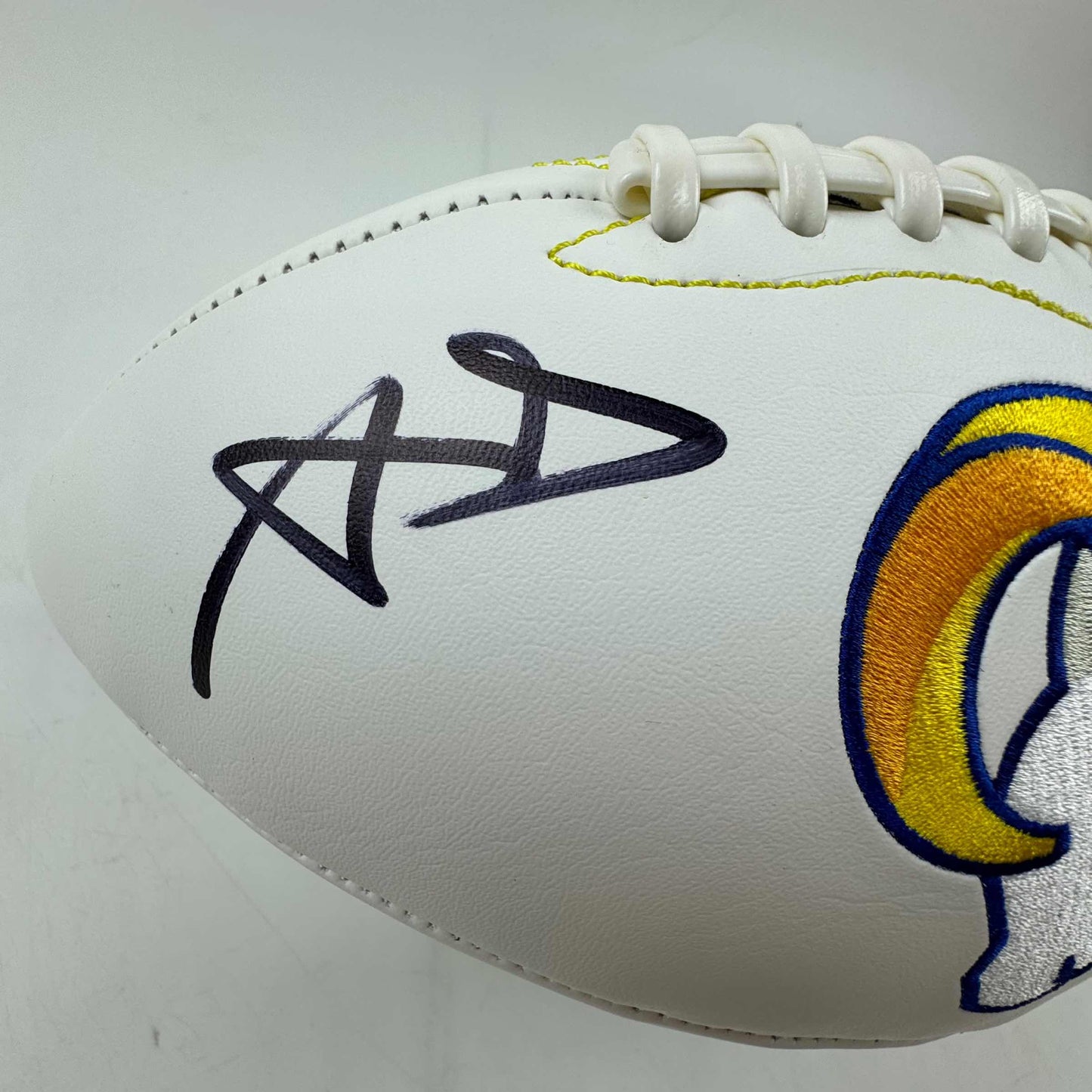 Autographed/Signed Aaron Donald Los Angeles Rams Full Size F/S White Panel Logo Football Beckett COA