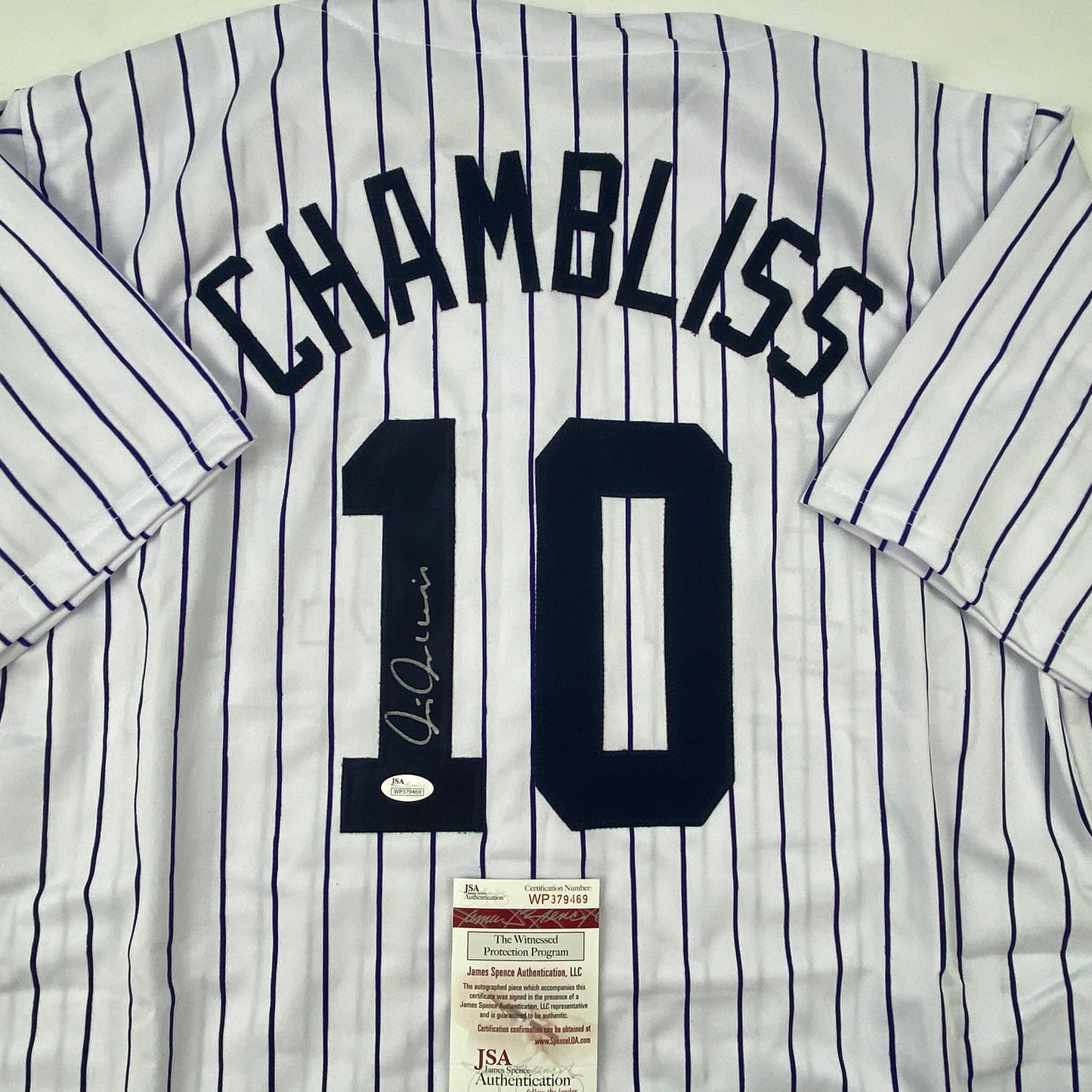 Autographed/Signed Chris Chambliss New York Pinstripe Baseball Jersey JSA COA