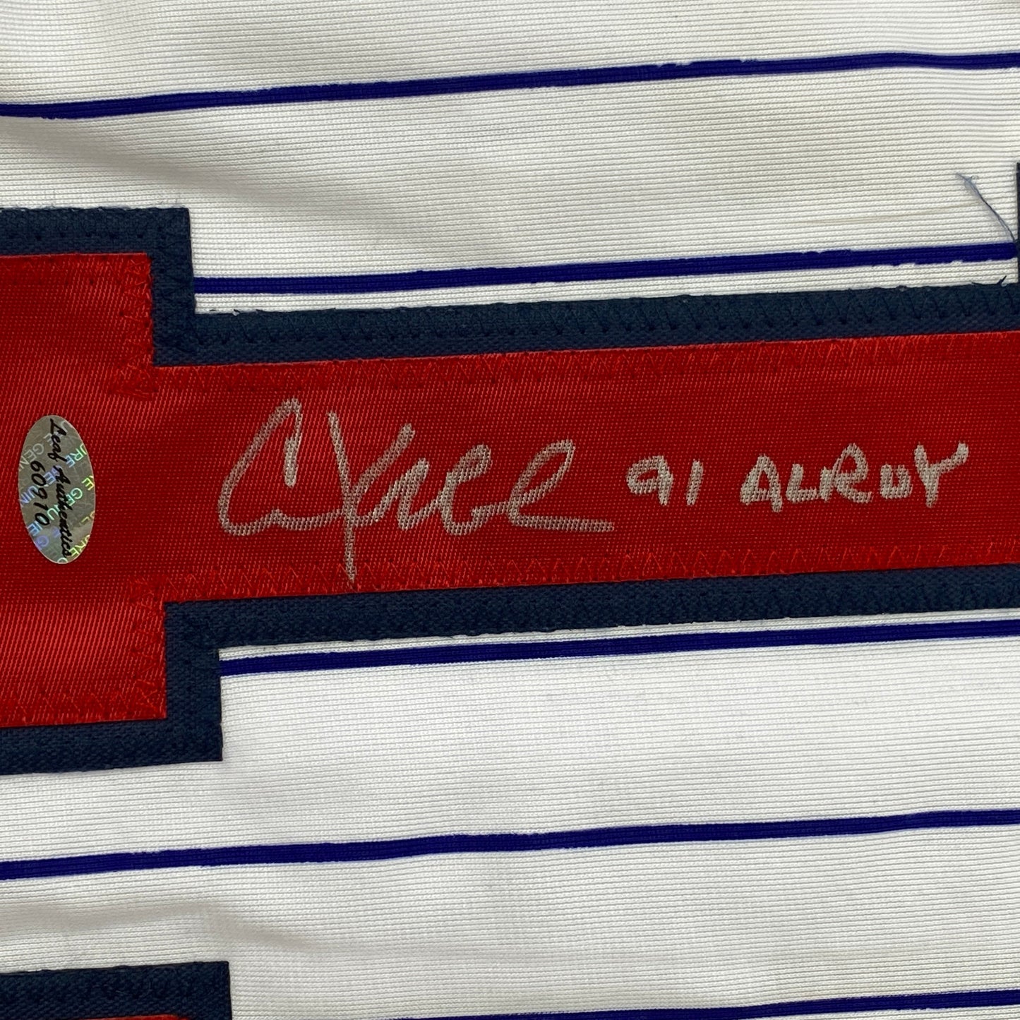 Autographed/Signed Chuck Knoblauch Minnesota Pinstripe Baseball Jersey Leaf Authentic COA