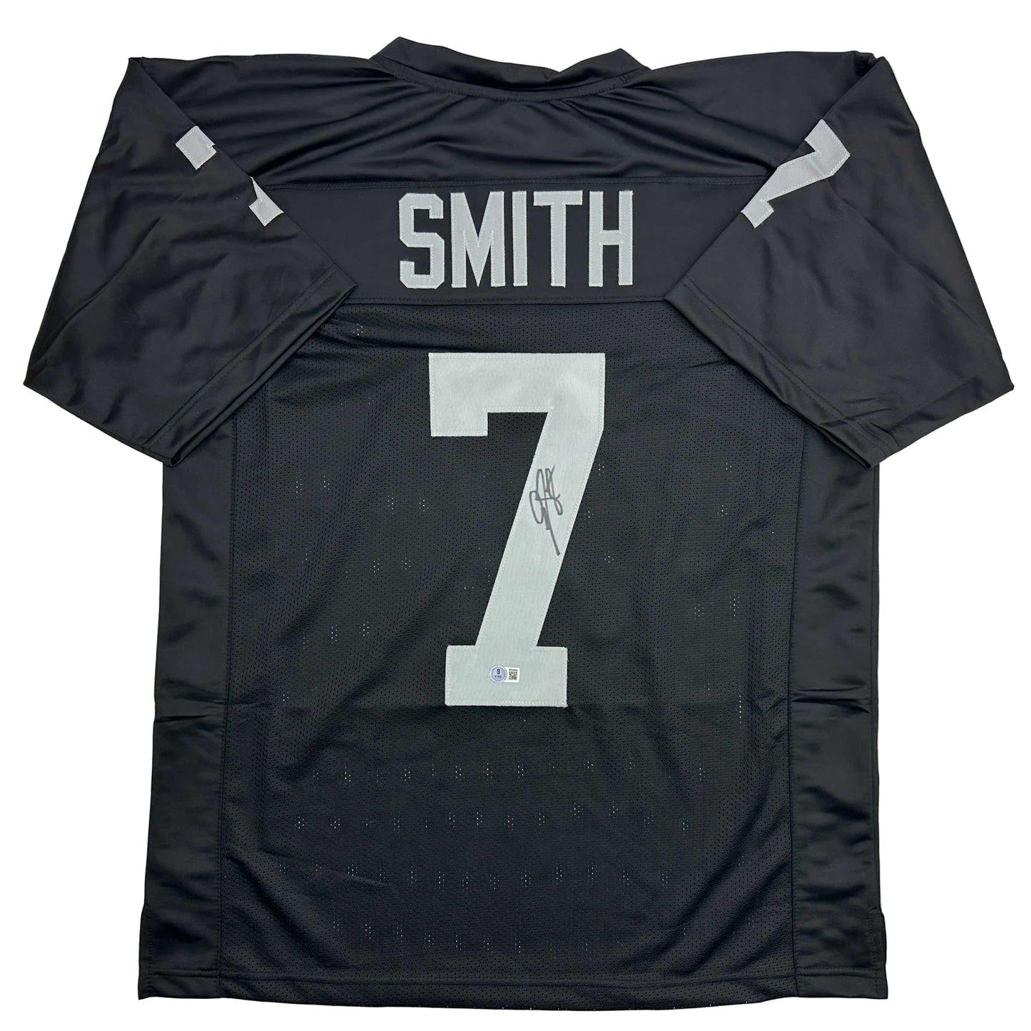 Autographed/Signed Geno Smith Oakland Black Football Jersey Beckett BAS COA