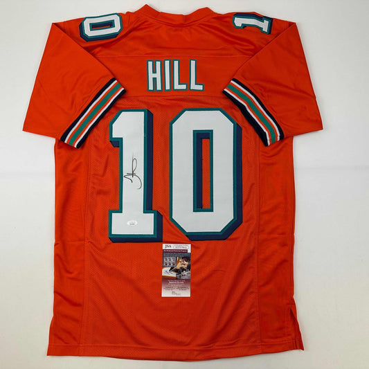 Autographed/Signed Tyreek Hill Miami Orange Retro Football Jersey JSA COA