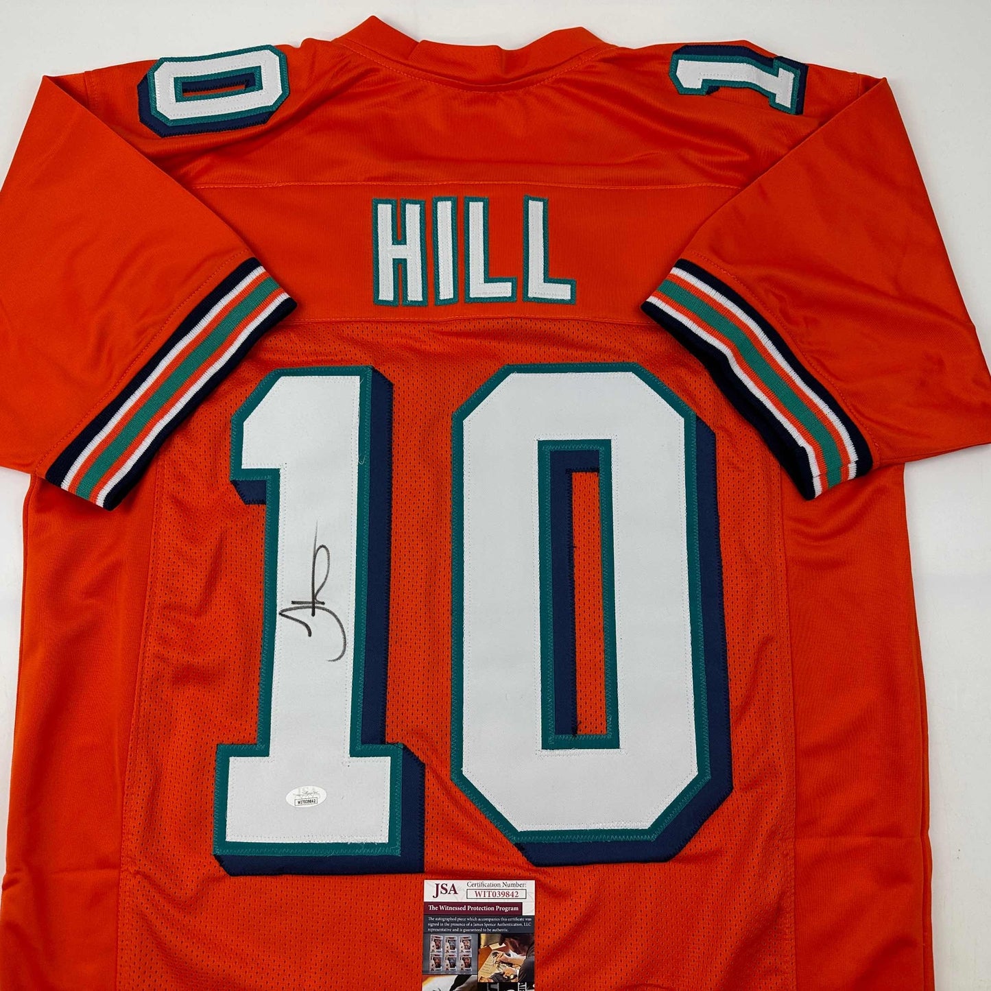 Autographed/Signed Tyreek Hill Miami Orange Retro Football Jersey JSA COA
