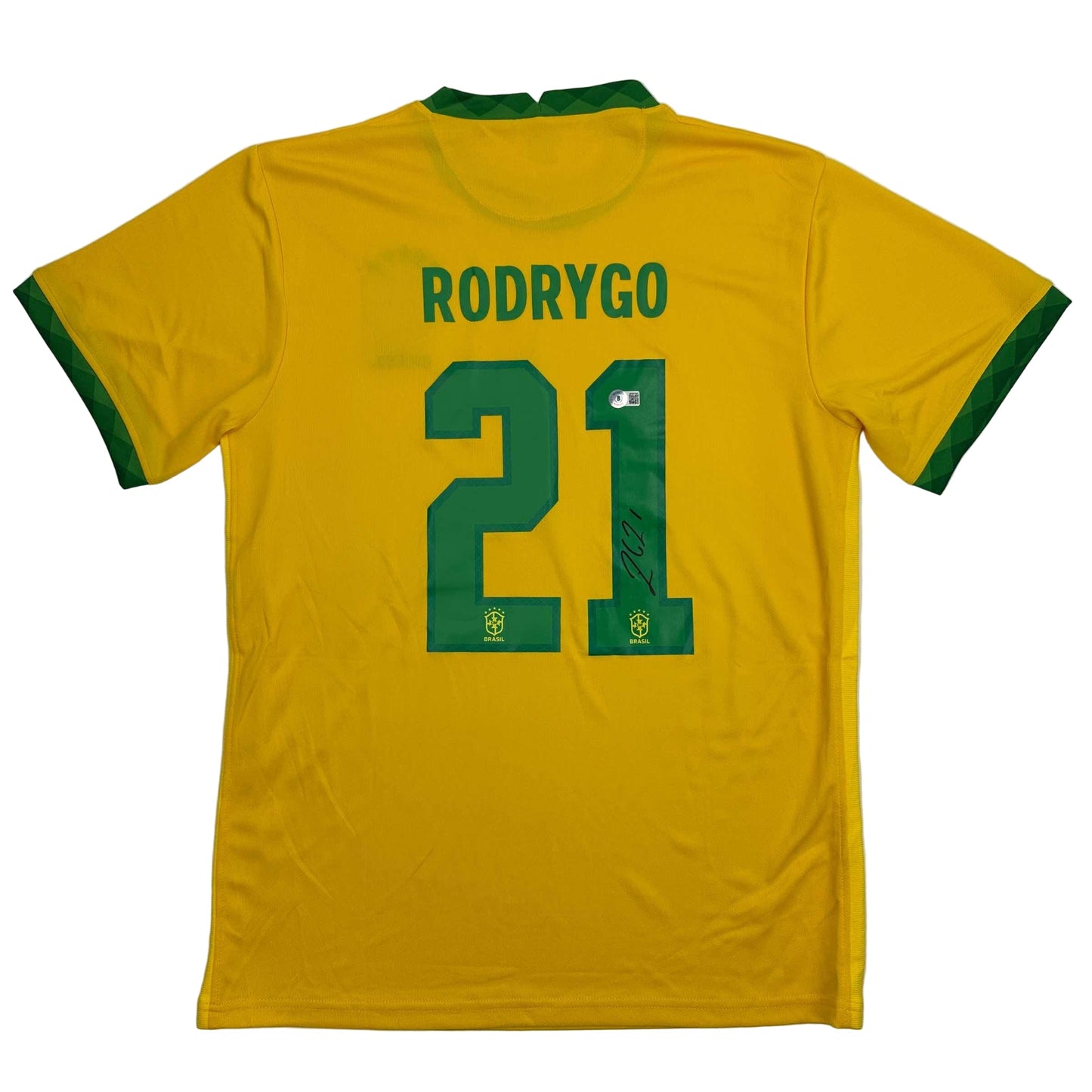 Autographed/Signed Rodrygo Silva de Goes Brazil Yellow Soccer World Cup Jersey Beckett BAS COA