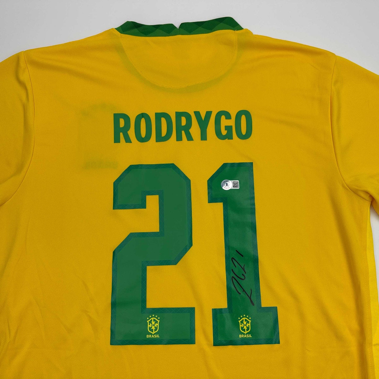 Autographed/Signed Rodrygo Silva de Goes Brazil Yellow Soccer World Cup Jersey Beckett BAS COA