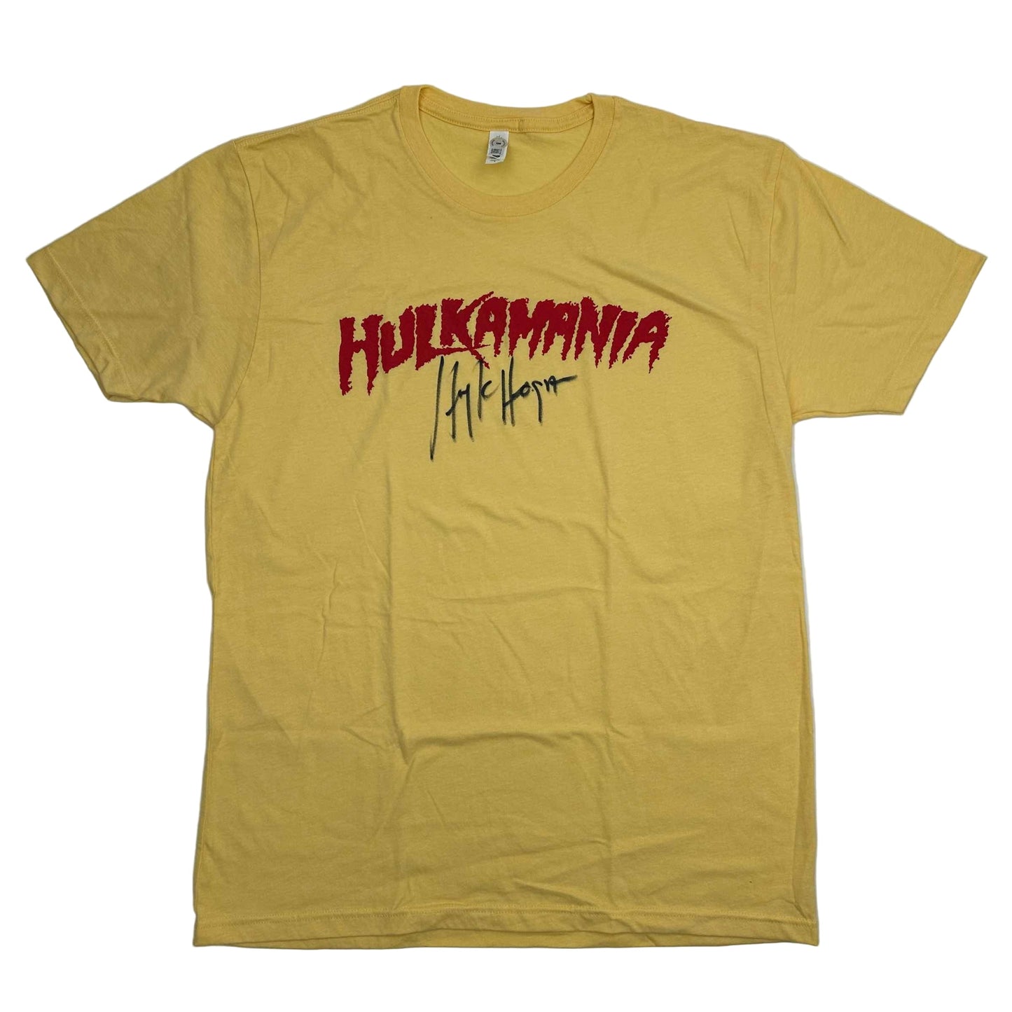 Autographed/Signed Hulk Hogan Hulkamania Yellow WWE Wrestling Shirt T-Shirt Beckett BAS COA